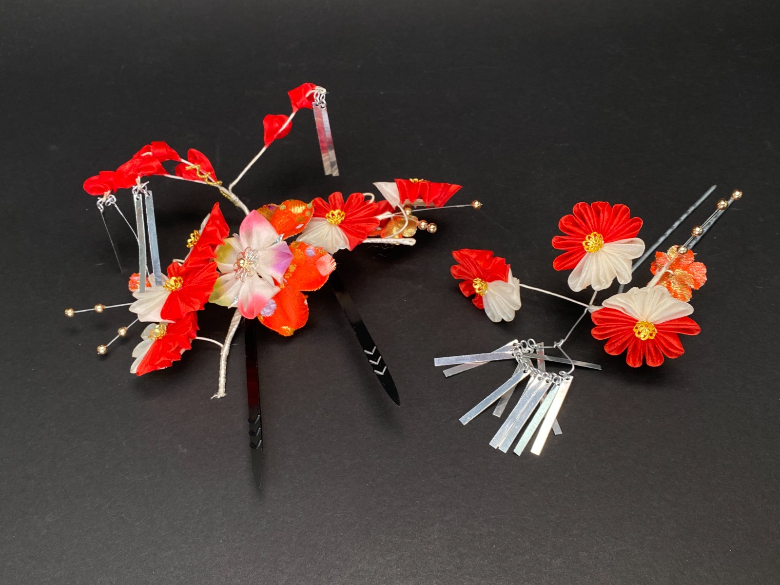 Kanzashi Big &Small Red Japan Kimono Hair ornament, Set of 2