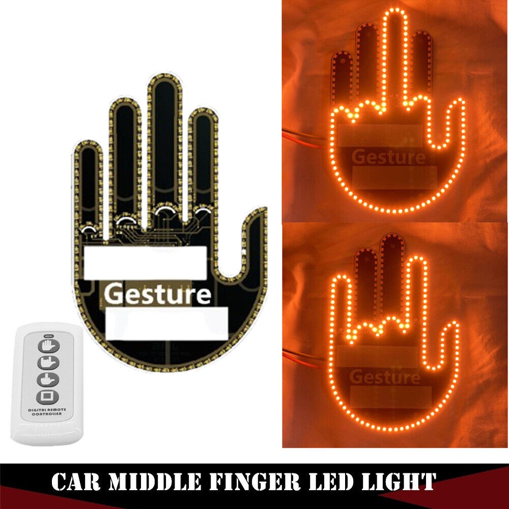 Car Middle Finger Gesture Lights Funny Road Rage Signs Rear Window Light  Remote