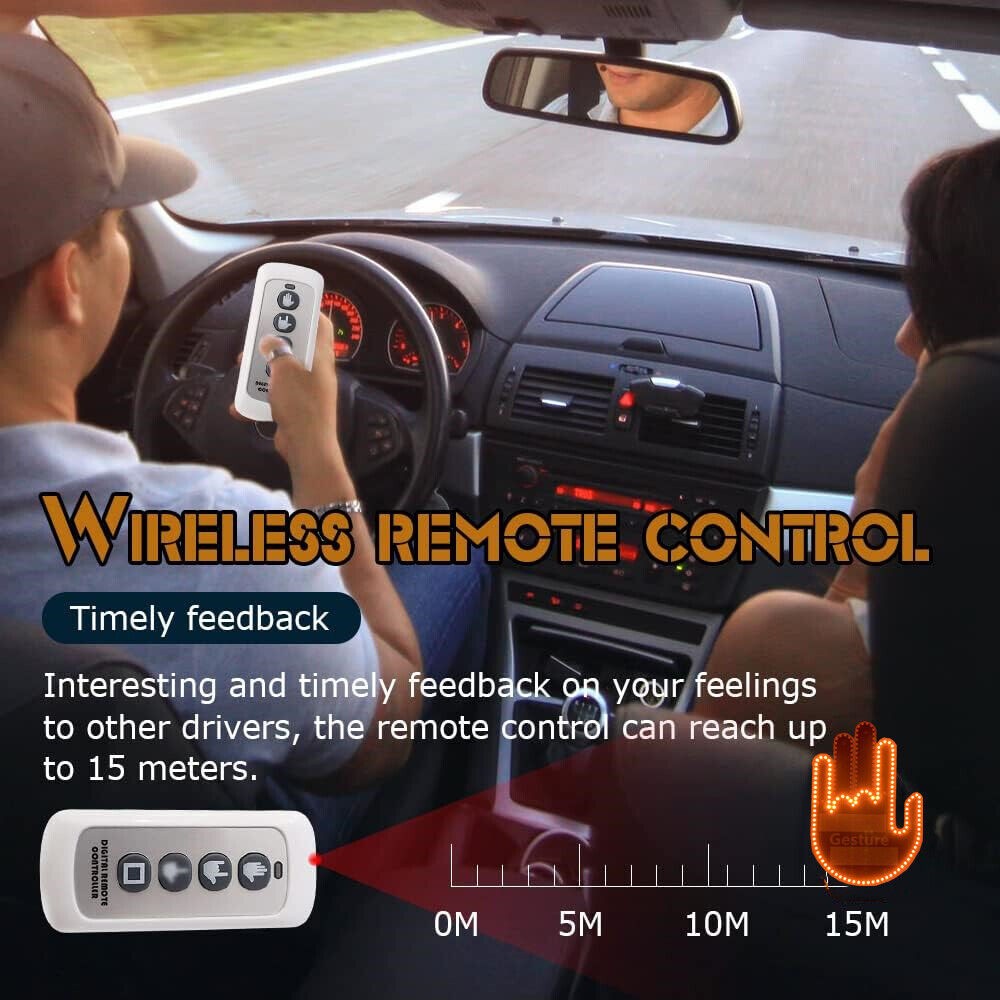 Car Rear Window Light Remote Middle Finger Gesture Light Funny Road Rage  Signs